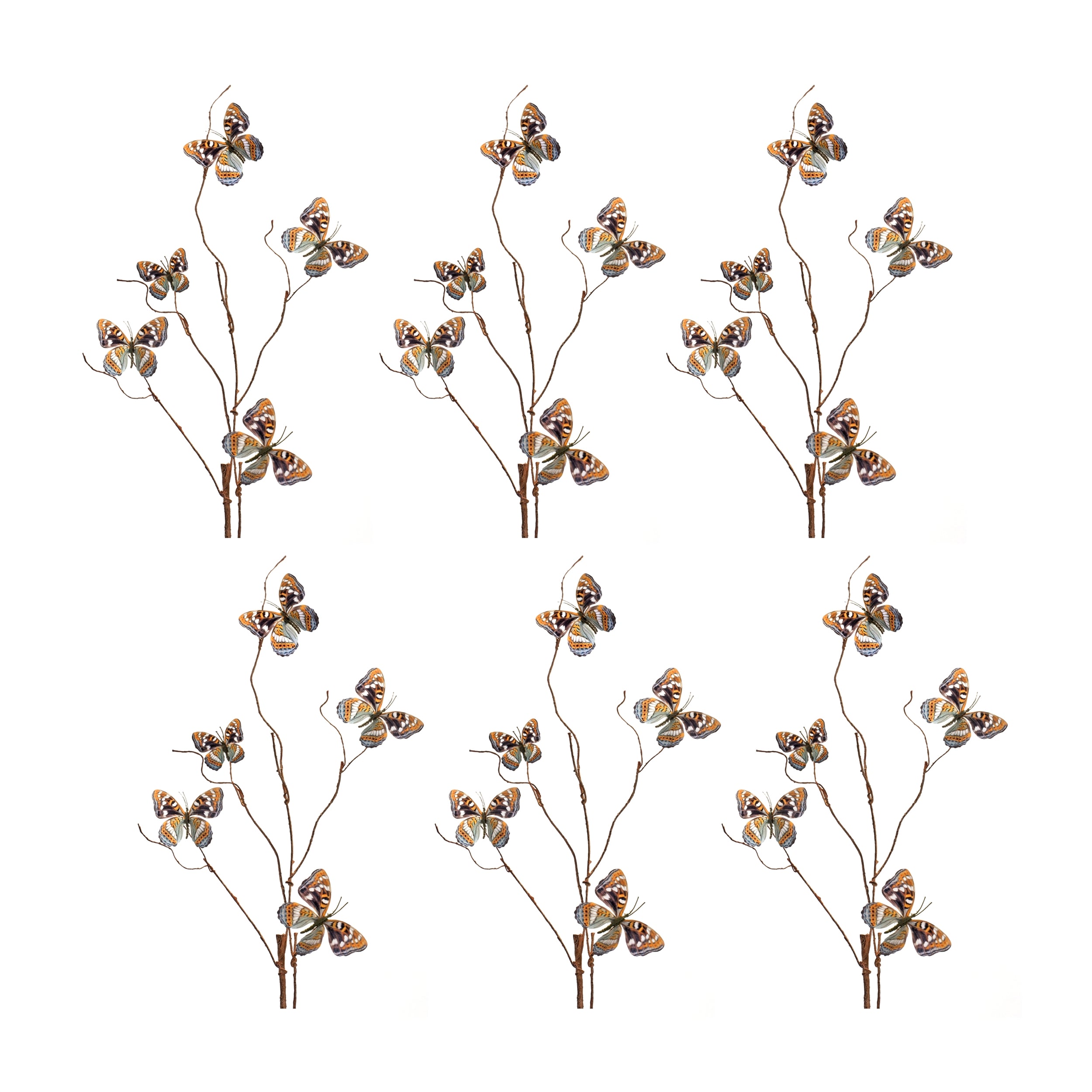 Blue and Orange Wire Butterfly Spray (Set of 6)