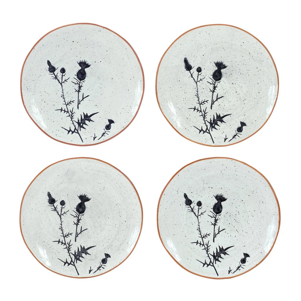 Rustic Thistle Etched Plate with Speckled Finish (Set of 4)