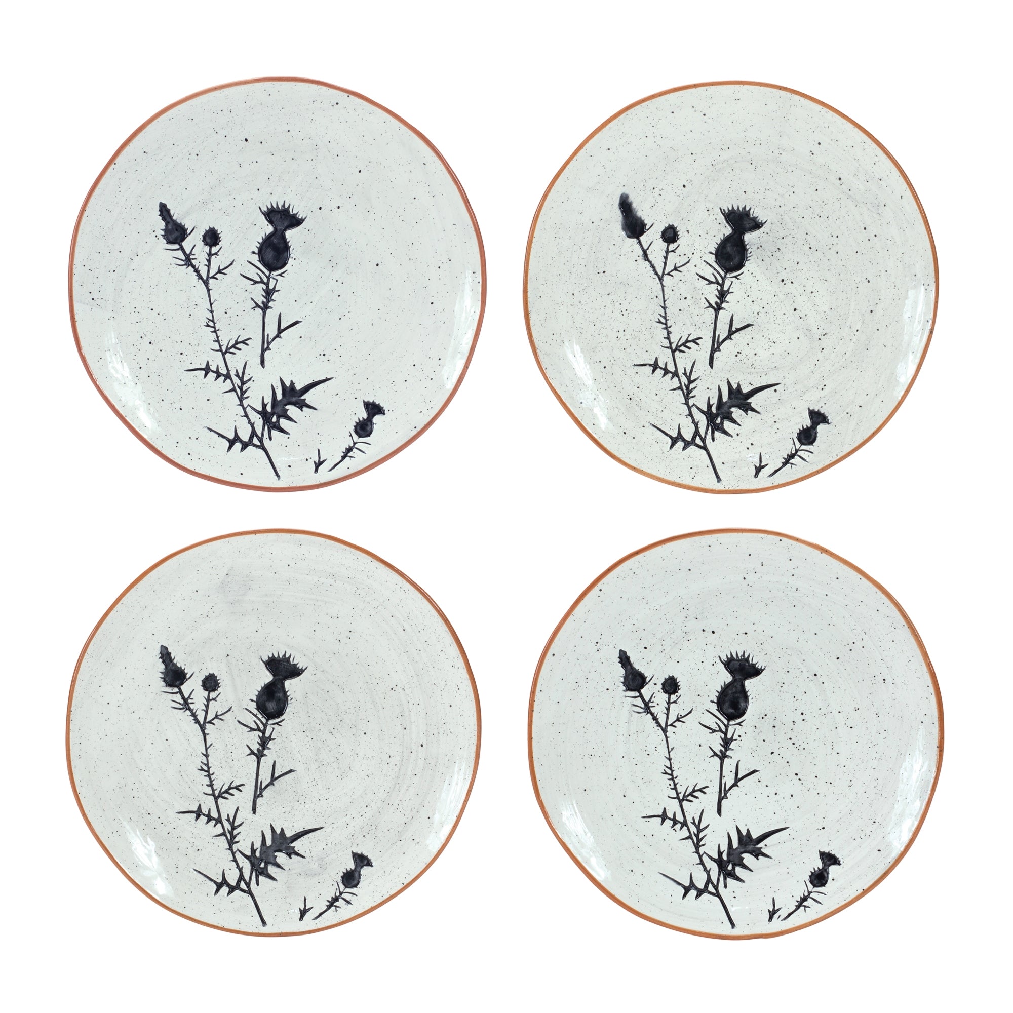 Rustic Thistle Etched Plate with Speckled Finish (Set of 4)