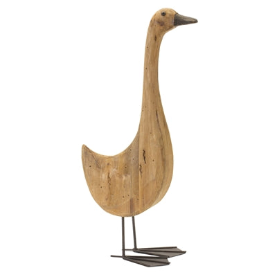 Natural Fir Wood Goose Figurine with Rustic Metal Accents (Set of 2)
