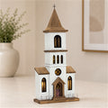 Lighted Natural Wooden Church Display with Rustic Metal Accents 25.25"H