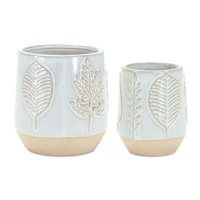 Two Tone Porcelain Planter with Leaf Design (Set of 2)