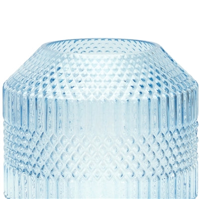 Diamond Pattern Blue Glass Vase or Candle Holder 8"H