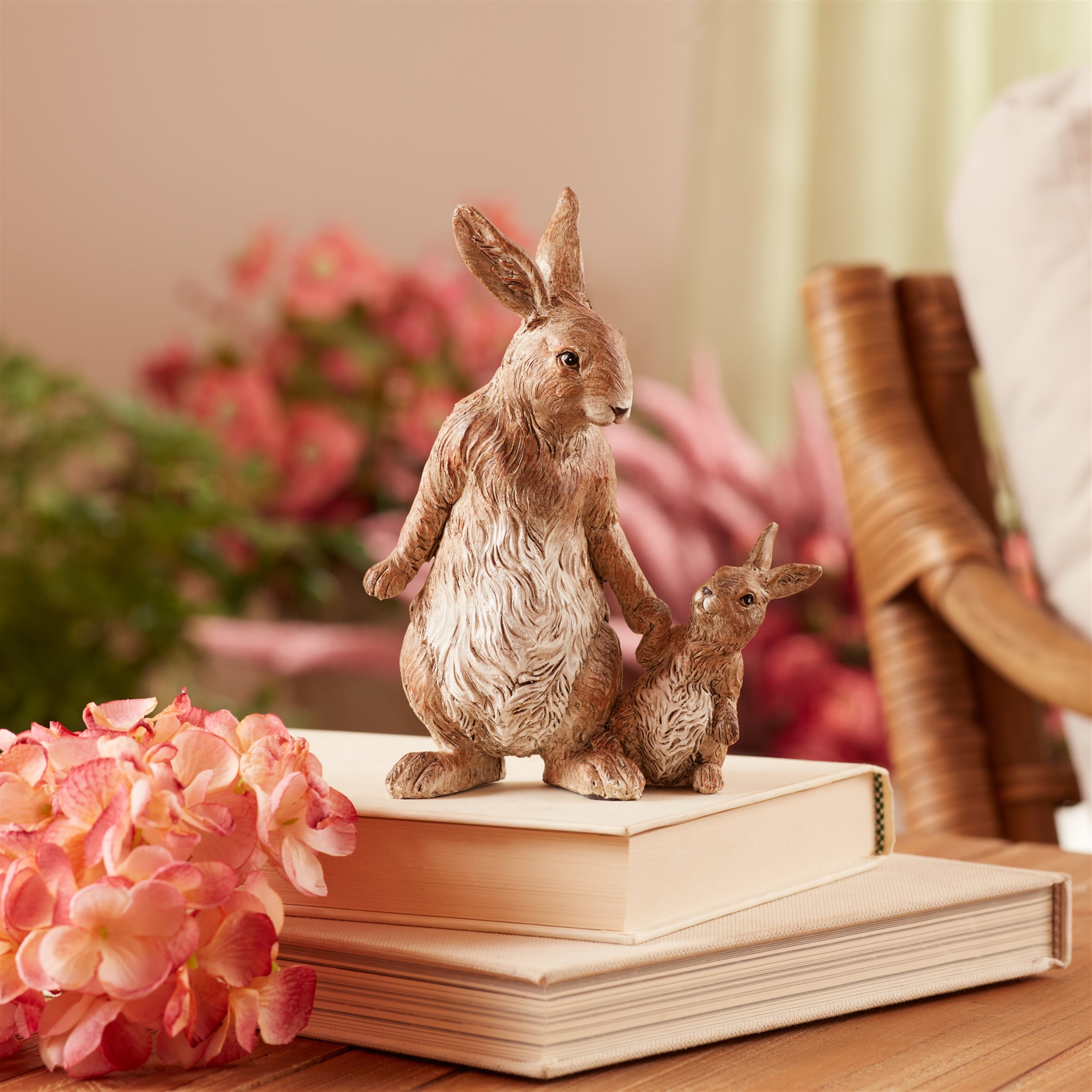 Stone Mother Rabbit and Baby Bunny Figurine (Set of 2)