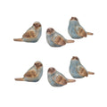 Rustic Blue Bird Figurine with Wood Grain Design (Set of 6)