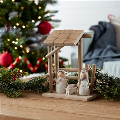 Wooden Creche Nativity Scene 9"H