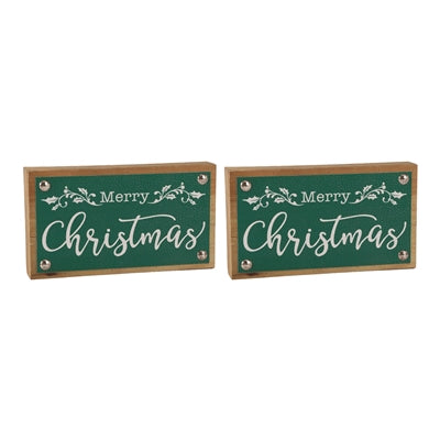 Merry Christmas Sign with Faux Leather Accent (Set of 2)