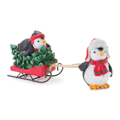 Playful Penguins with Sled Figurine (Set of 2)