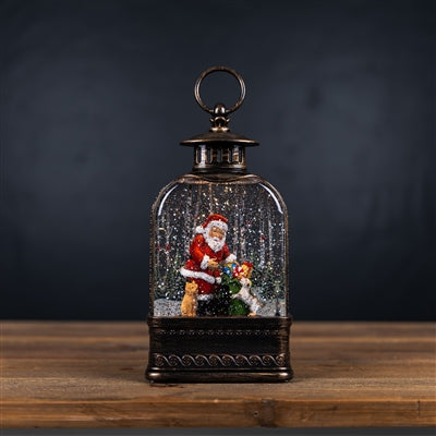 LED Snow Globe Lantern with Santa and Dog 11.25"H