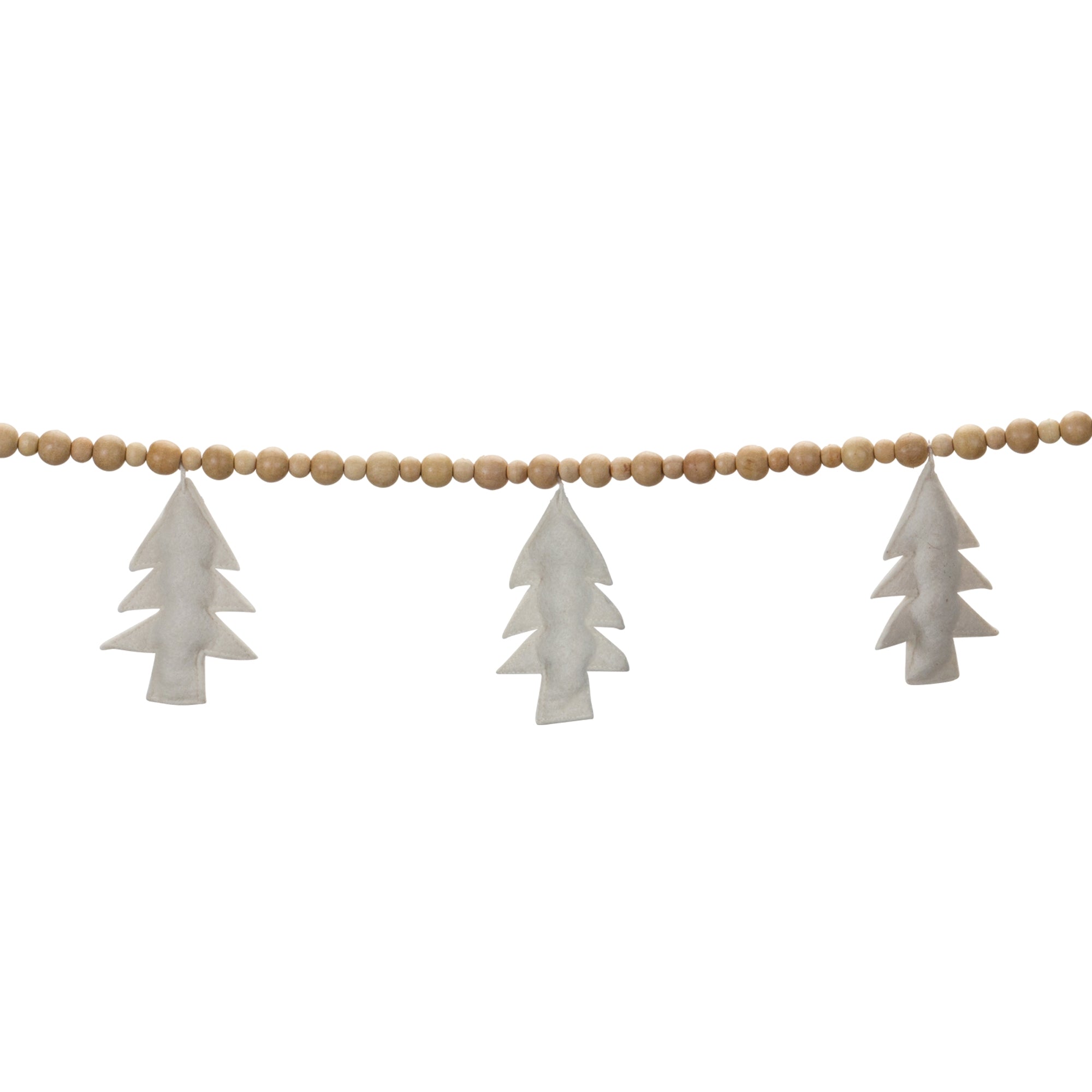 Wood Beaded Wool Tree Garland (Set of 2)