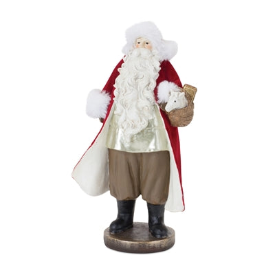 Flocked Santa Figurine with Toy Accents (Set of 2)