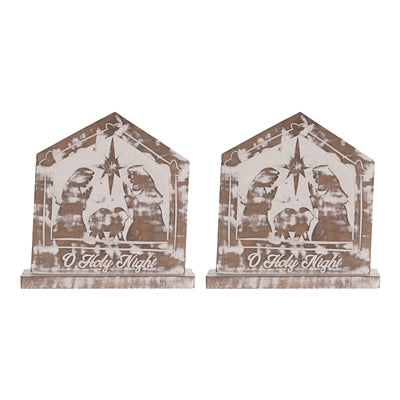 White Washed Nativity Sign (Set of 2)