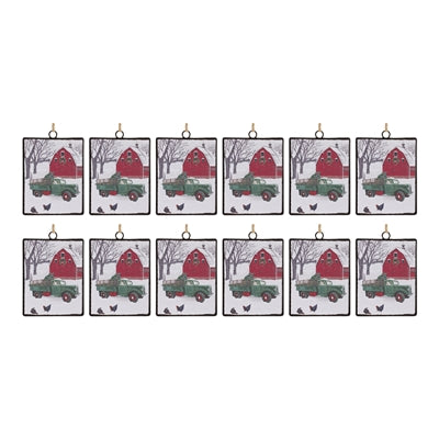 Glass Truck and Barn Ornament (Set of 12)