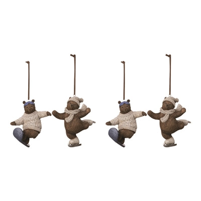Skate and Snowboard Bear Ornament (Set of 4)
