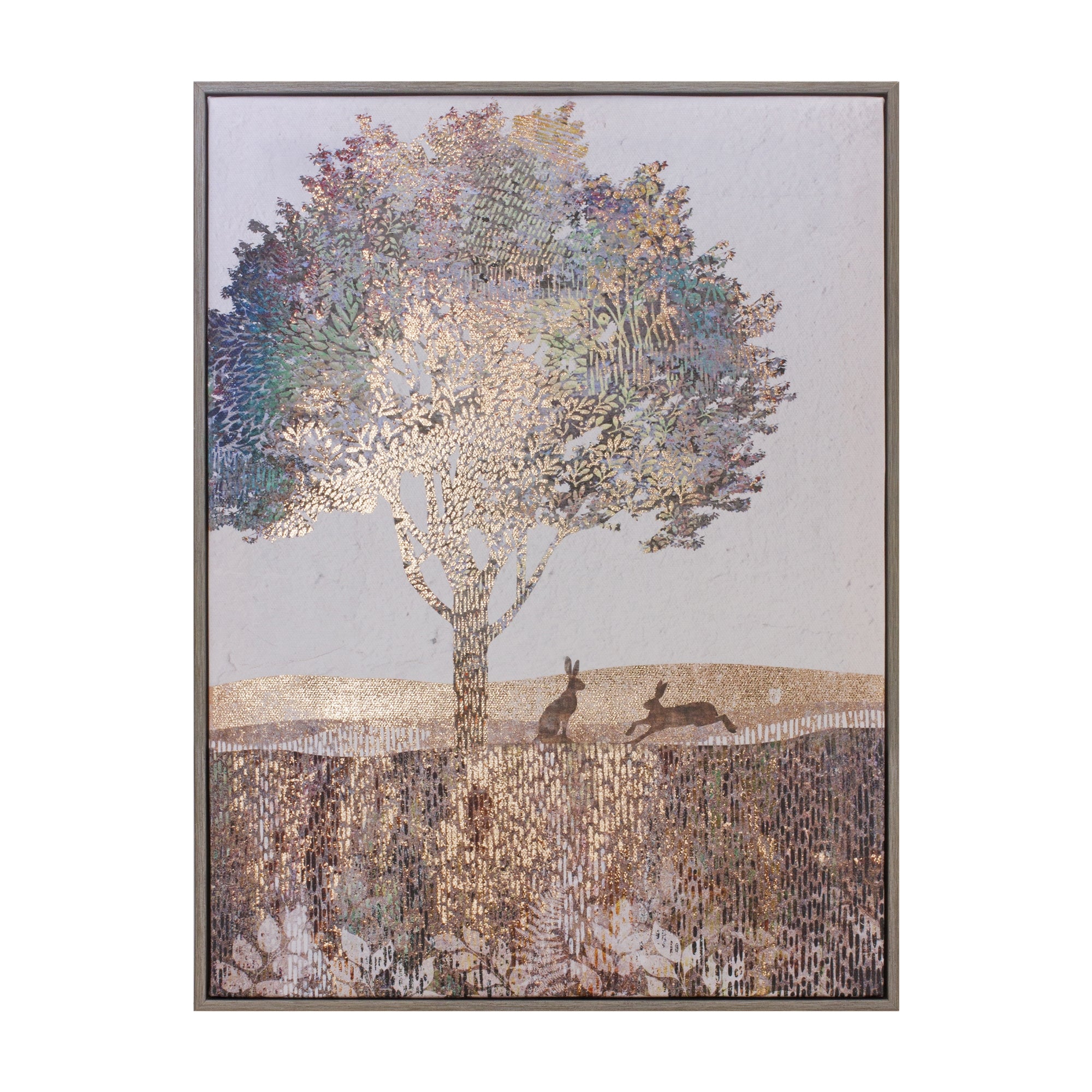 Framed Tree and Rabbit Print 15.5"H