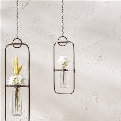 Hanging Bottle Vase in Metal Frame (Set of 2)