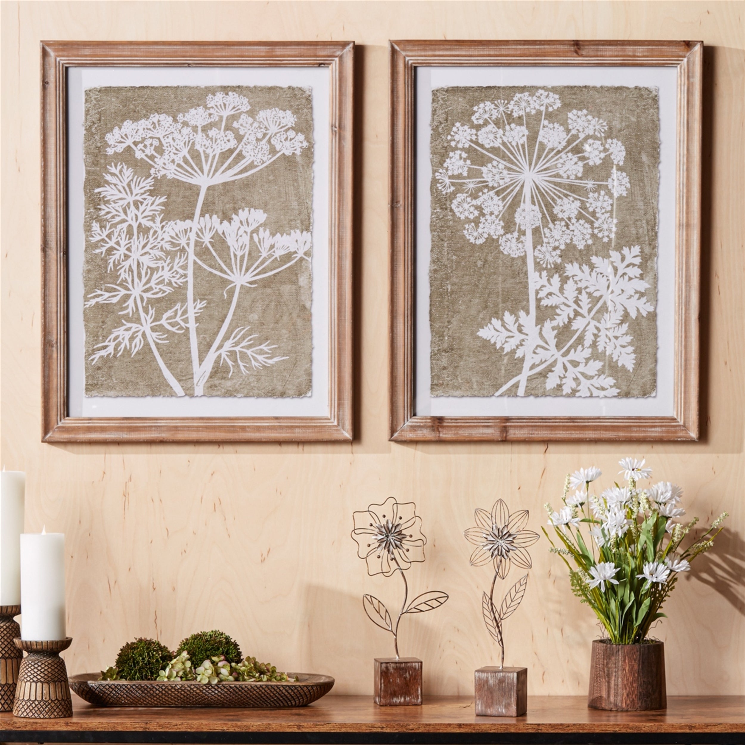 Framed Queen Anne's Lace and Fern Wall Art (Set of 2)