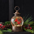 LED Snow Globe Lantern with Cardinal Bird Couple 8.25"H