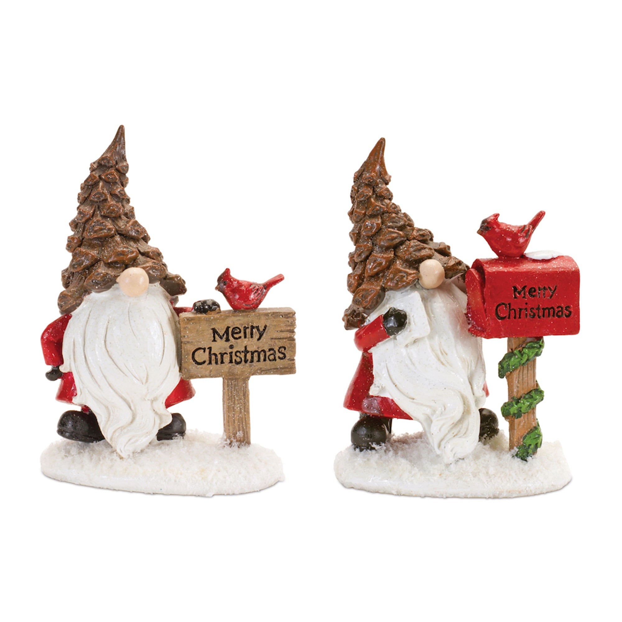 Pinecone Santa Gnome with Cardinal Bird (Set of 4)
