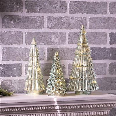 LED Green Mercury Glass Tree (Set of 3)