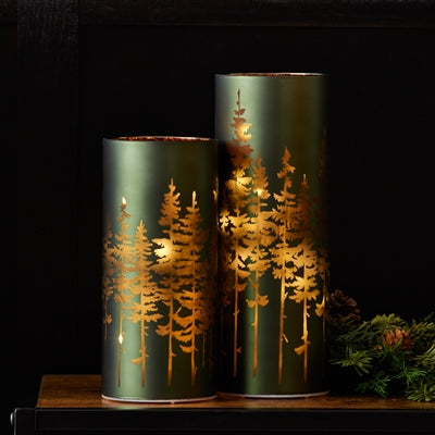 Frosted Pine Trees Glass Candle Holder (Set of 2)
