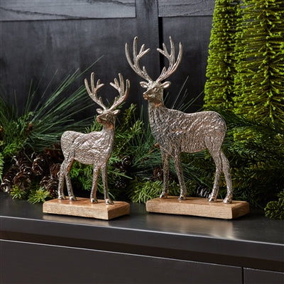 Metal Deer Silhouette with Wood Base (Set of 2)