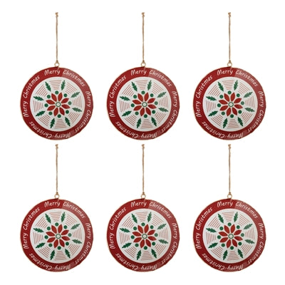 Metal Merry Christmas Snowflake Disc Ornament (Set of 6)