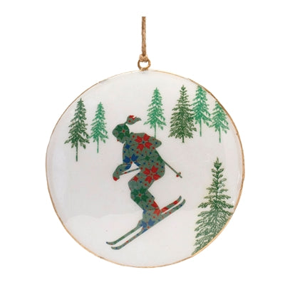 Metal Snowboard Forest Disc Ornament (Set of 6)