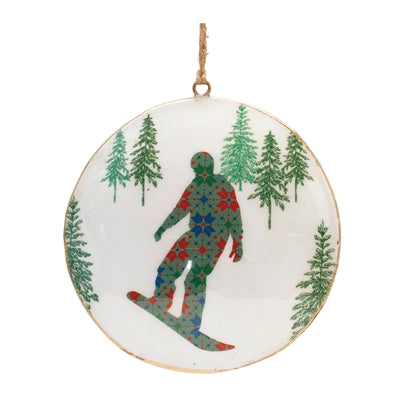 Metal Snowboard Forest Disc Ornament (Set of 6)