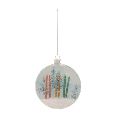 Glass Ski and Snow Disc Ornament (Set of 6)