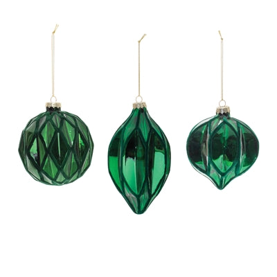 Green Textured Harlequin Glass Ornament (Set of 6)