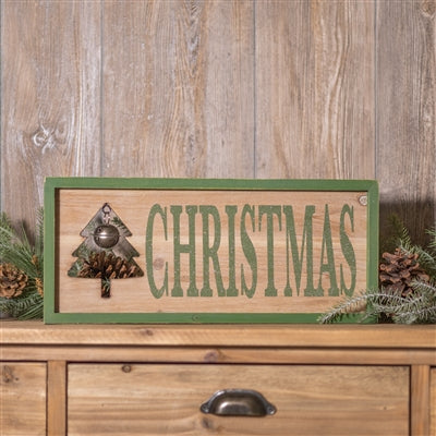 Wood Framed Christmas Bell Sign 18"L