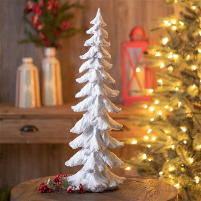 Flocked Pine Tree with Carved Design 26"H
