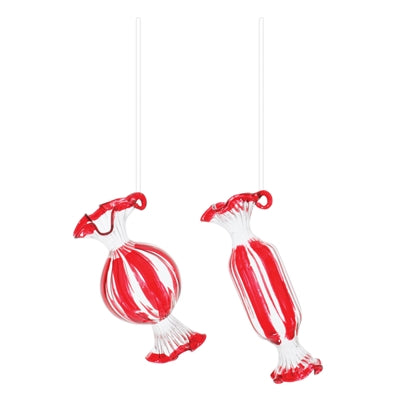 Glass Peppermint Candy Ornament (Set of 12)