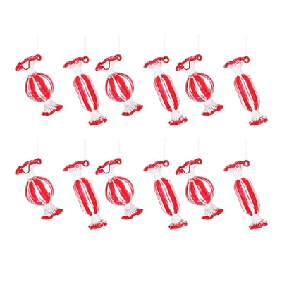 Glass Peppermint Candy Ornament (Set of 12)