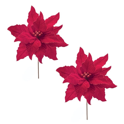 Glittered Red Poinsettia Flower Stem (Set of 2)