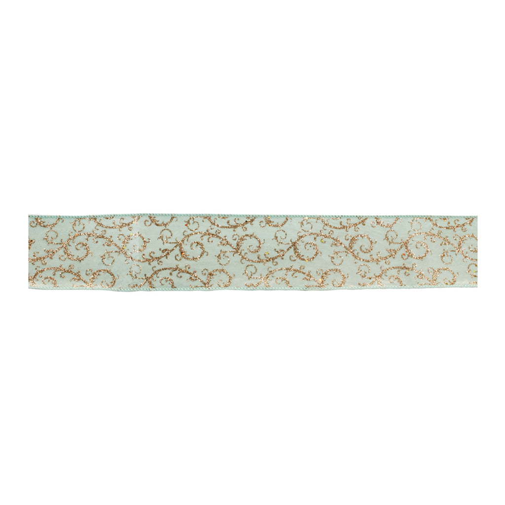 Orante Green and Gold Glitter Wired Ribbon 4" x 10 yds.