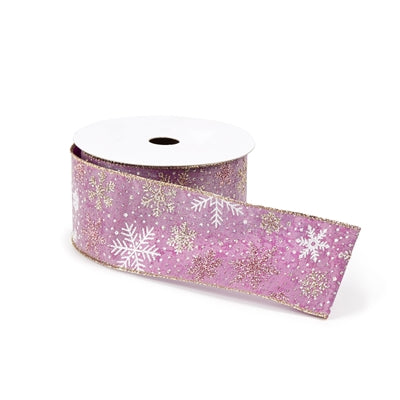Mauve and Glitter Snowflake Wired Ribbon 2.5" x 10yds.
