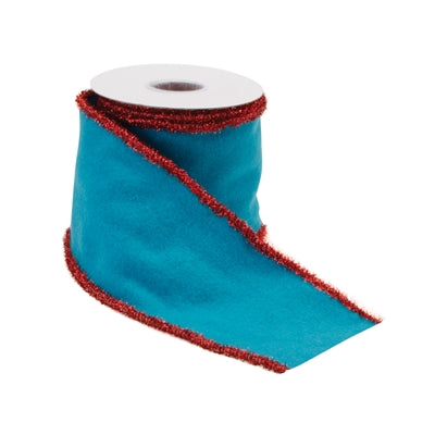 Blue Wool and Red Wired Ribbon (Set of 2)