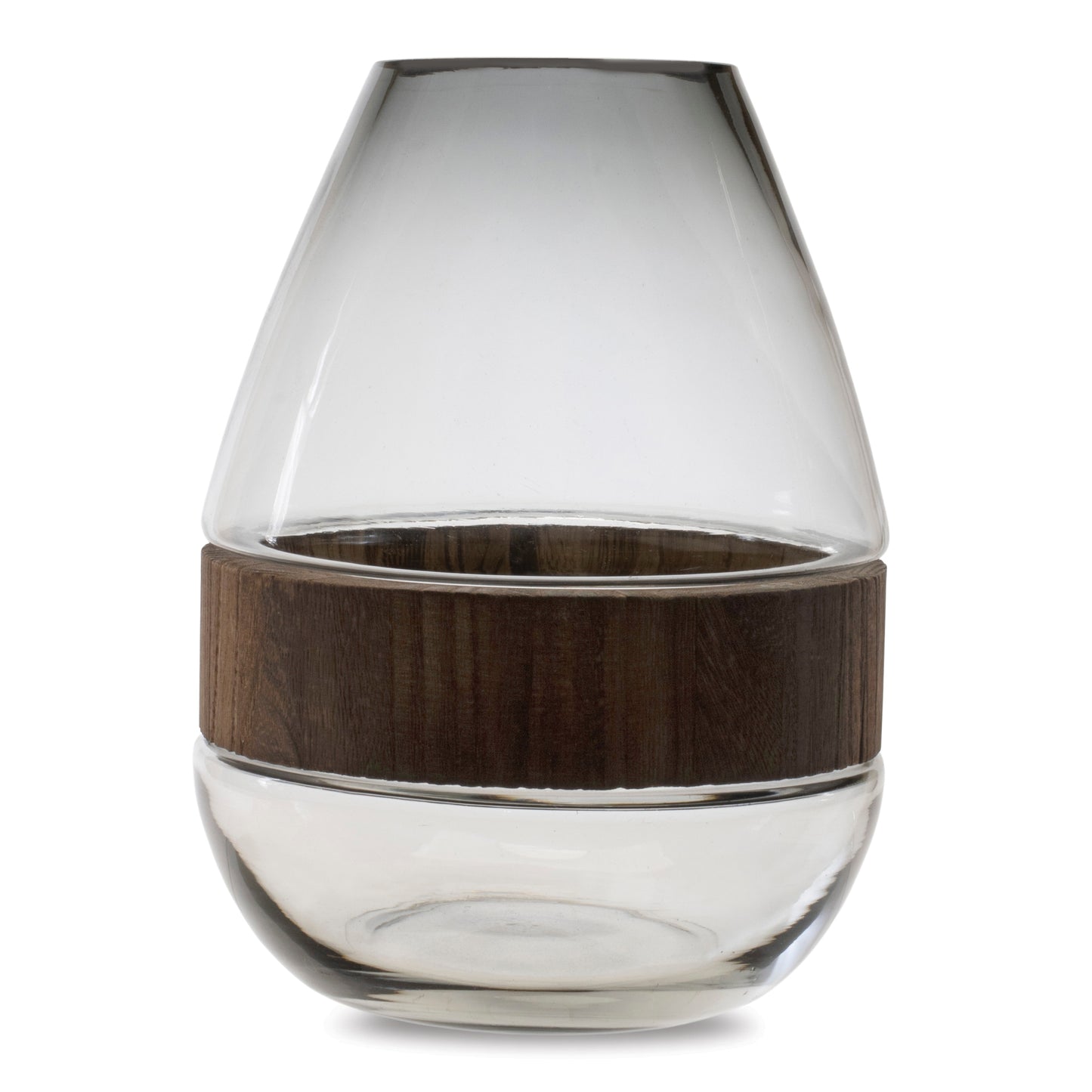 Vase 7.5"D x 10"H Glass/Wood