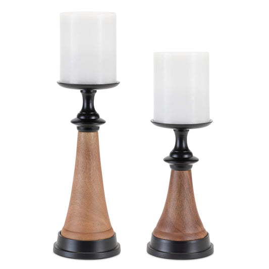 Candle Holder (Set of 2) 9"H, 12"H Wood/Iron