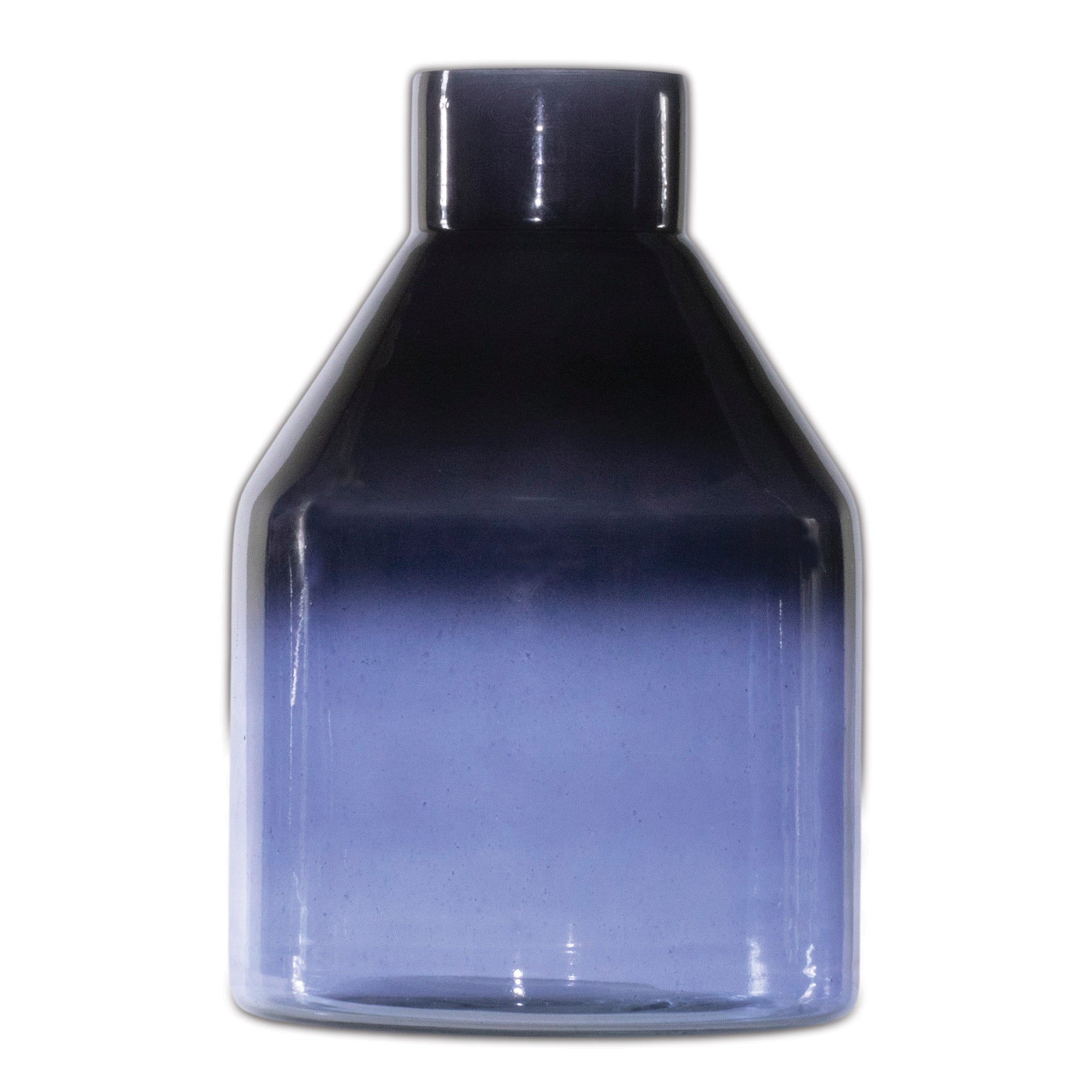 Blue Soda Lime Glass Bottle Vase 7"H
