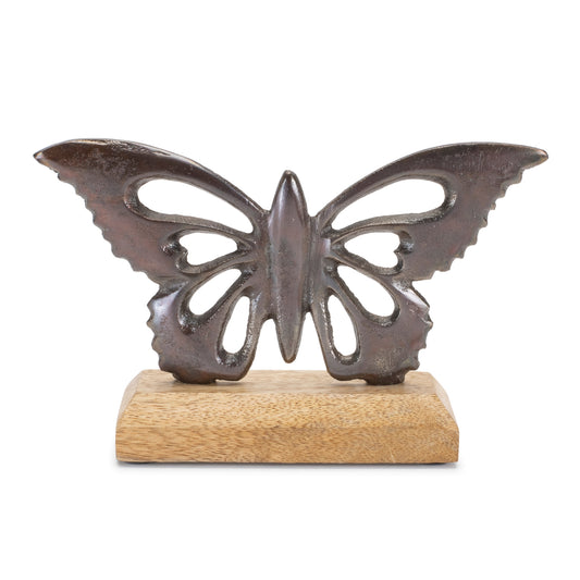 Butterfly on Base (Set of 2) 7.75"L x 4.5"H Metal/Wood