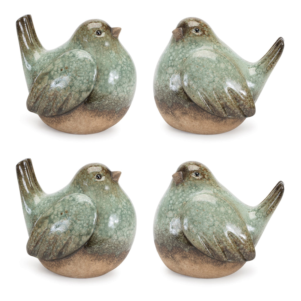Ceramic Bird Figurines with Unglazed Accents (Set of 4)