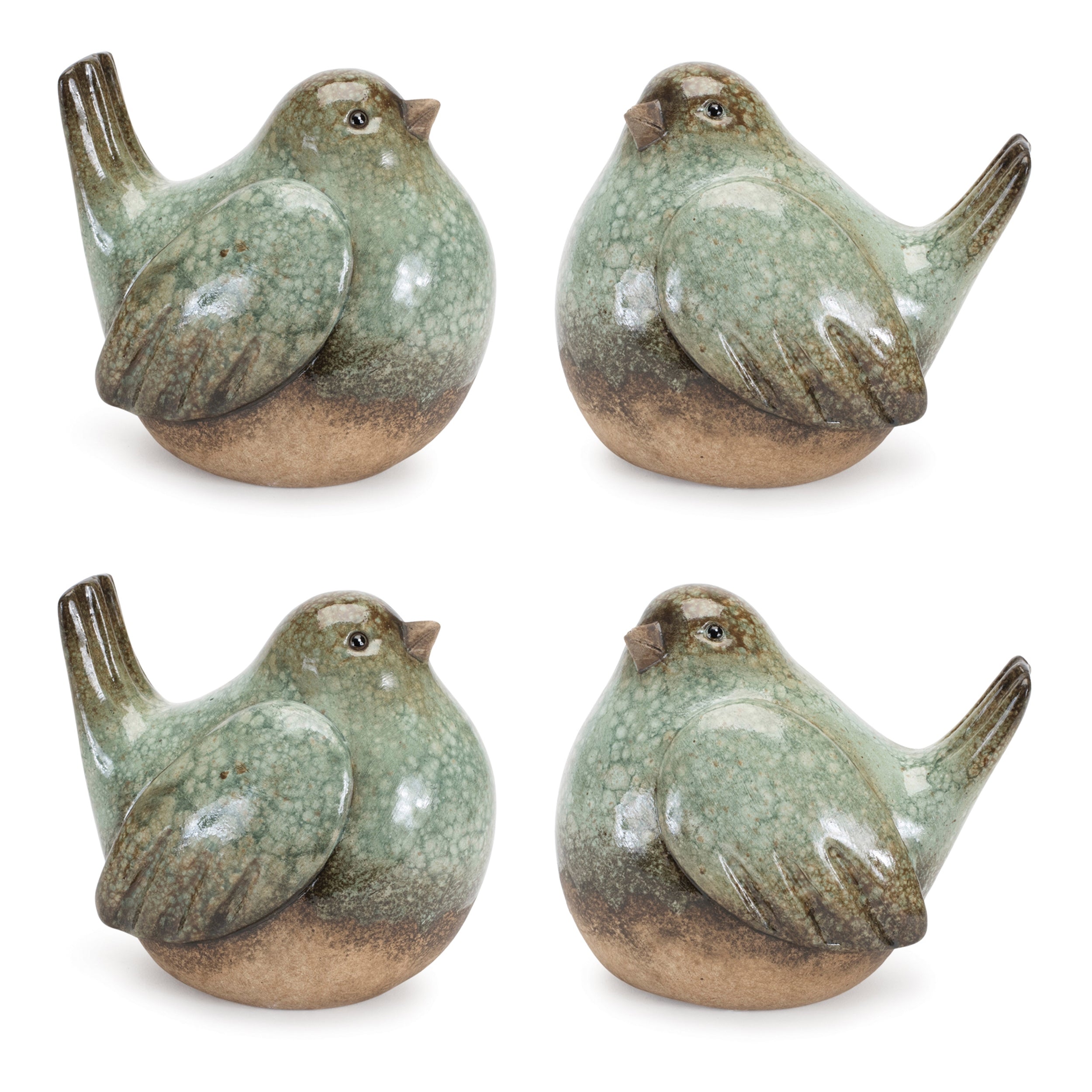 Ceramic Bird Figurines with Unglazed Accents (Set of 4)