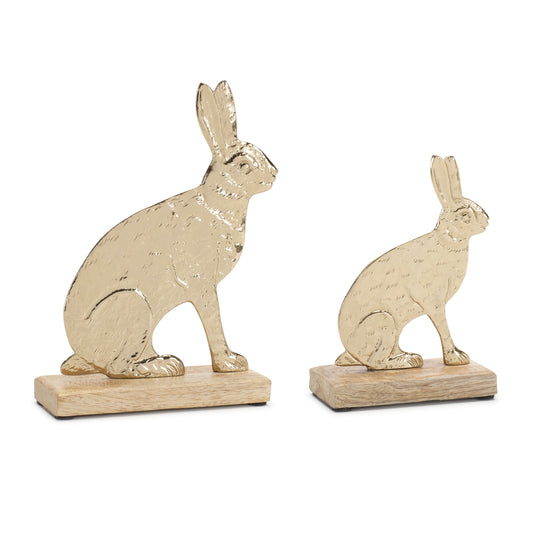 Rabbit (Set of 2) 6"H, 8"H Aluminum/Wood