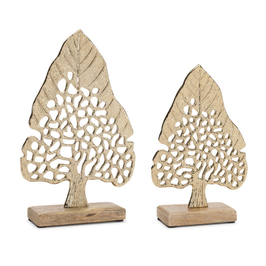 Tree (Set of 2) 8.5"H, 10.5"H Aluminum/Wood