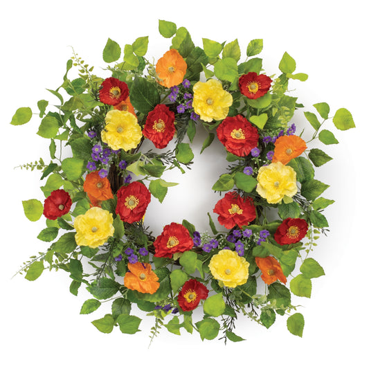 Mixed Poppy Wreath 22"D Polyester/Twig