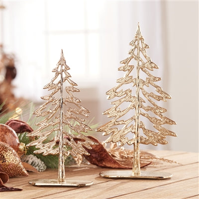 Tree (Set of 2) 10.5"H, 12.5"H Aluminum/Wood