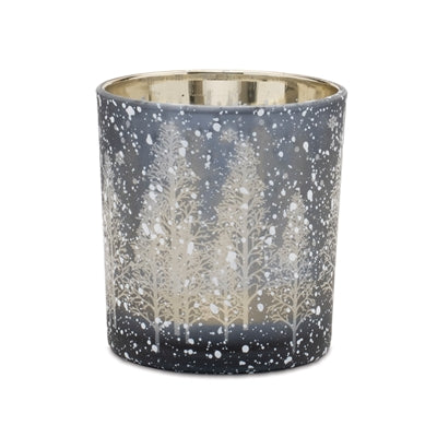 Navy Pine Tree Glass Votive Holder (Set of 3)